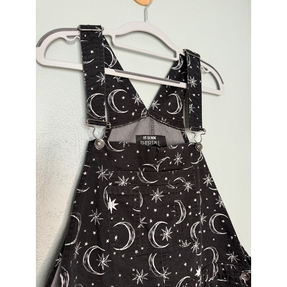 HT Denim Shortalls in black and white cosmic moons and stars overalls - Picture 6 of 7